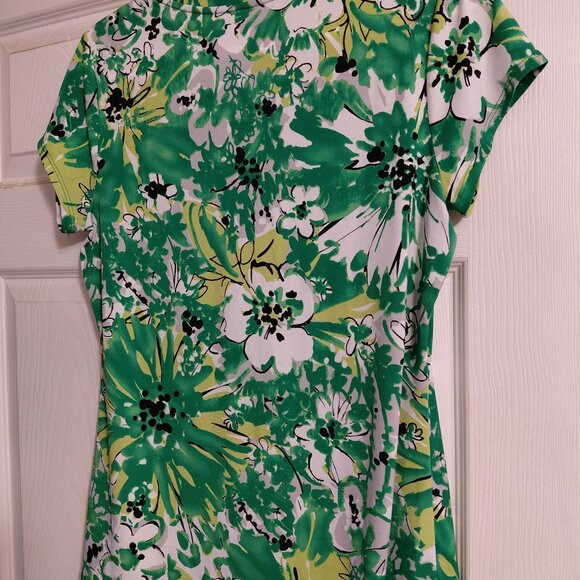 Worthington Womans Short Sleeve Top, Green Floral, Large - Picture 2 of 3